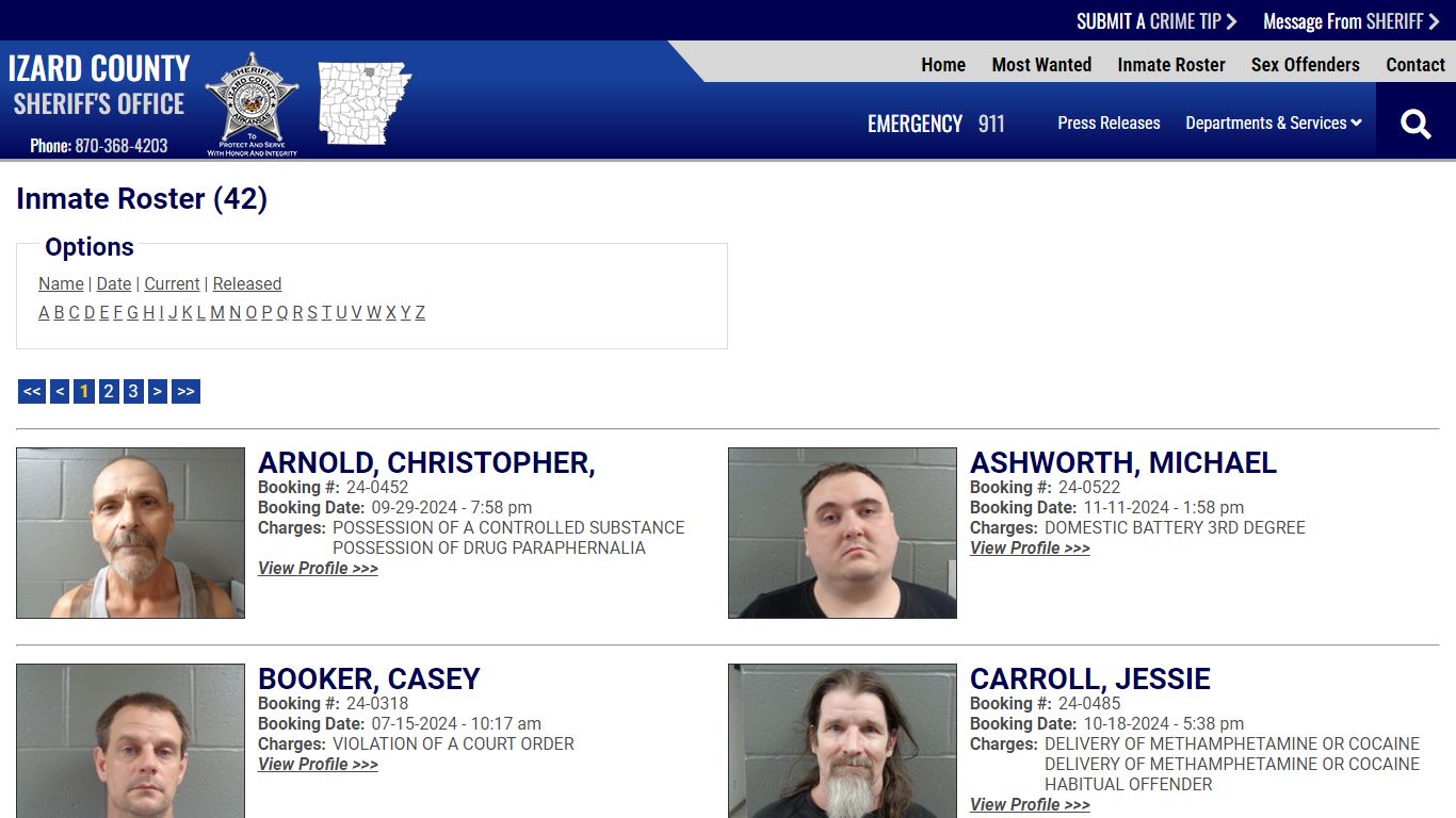 Inmate Roster - Current Inmates - Izard County Sheriff AR