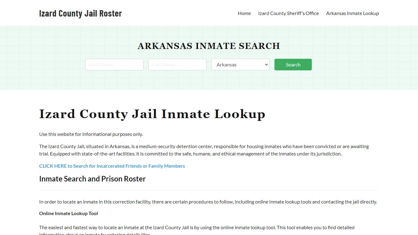 Izard County Jail Roster Lookup, AR, Inmate Search